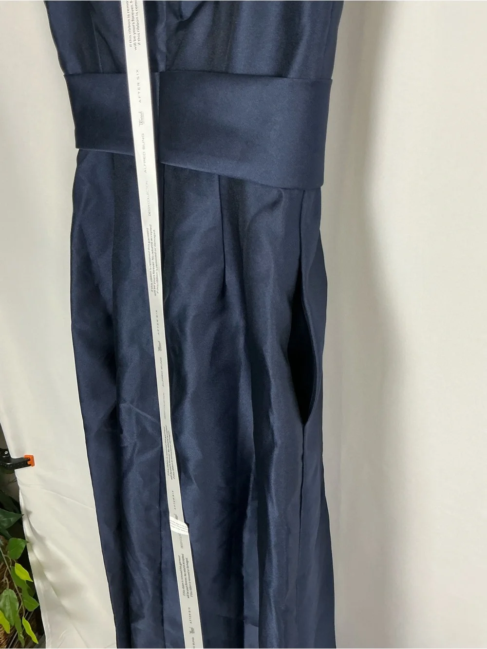 ALFRED SUNG Midnight Navy Off-the-Shoulder Satin Maxi Dress - Picture 8 of 8